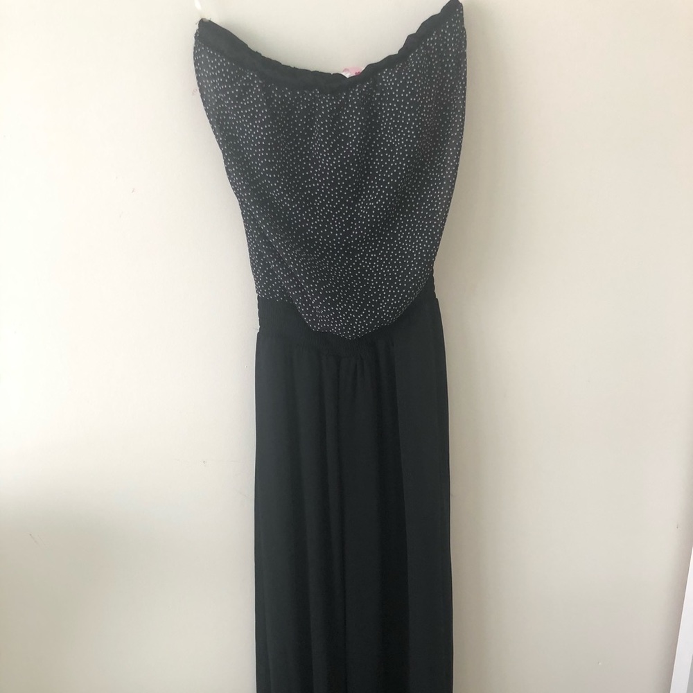 Strapless Dot and Sheer Jumpsuit